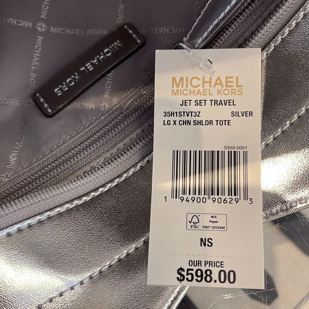 Michael Kors Jet Set Travel Large Chained Tote Shoulder Bag MK 
Silver

NWT - Picture 7 of 16